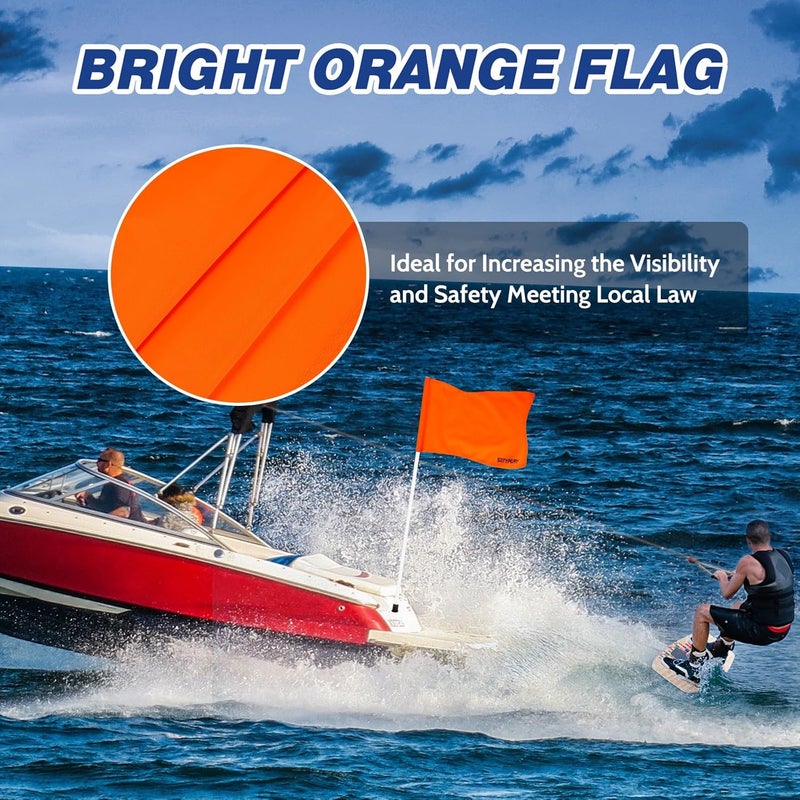 SETYPARY 48 Inch Orange Boat Flag with 3 Section Pole, Floating Skier Down Flag for Boating, Towing, Watersports - Image 2